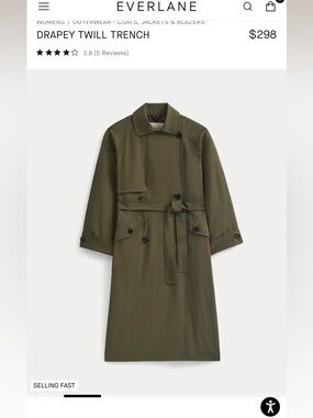 Everlane Drapey Twill Trench Coat - Olive Night